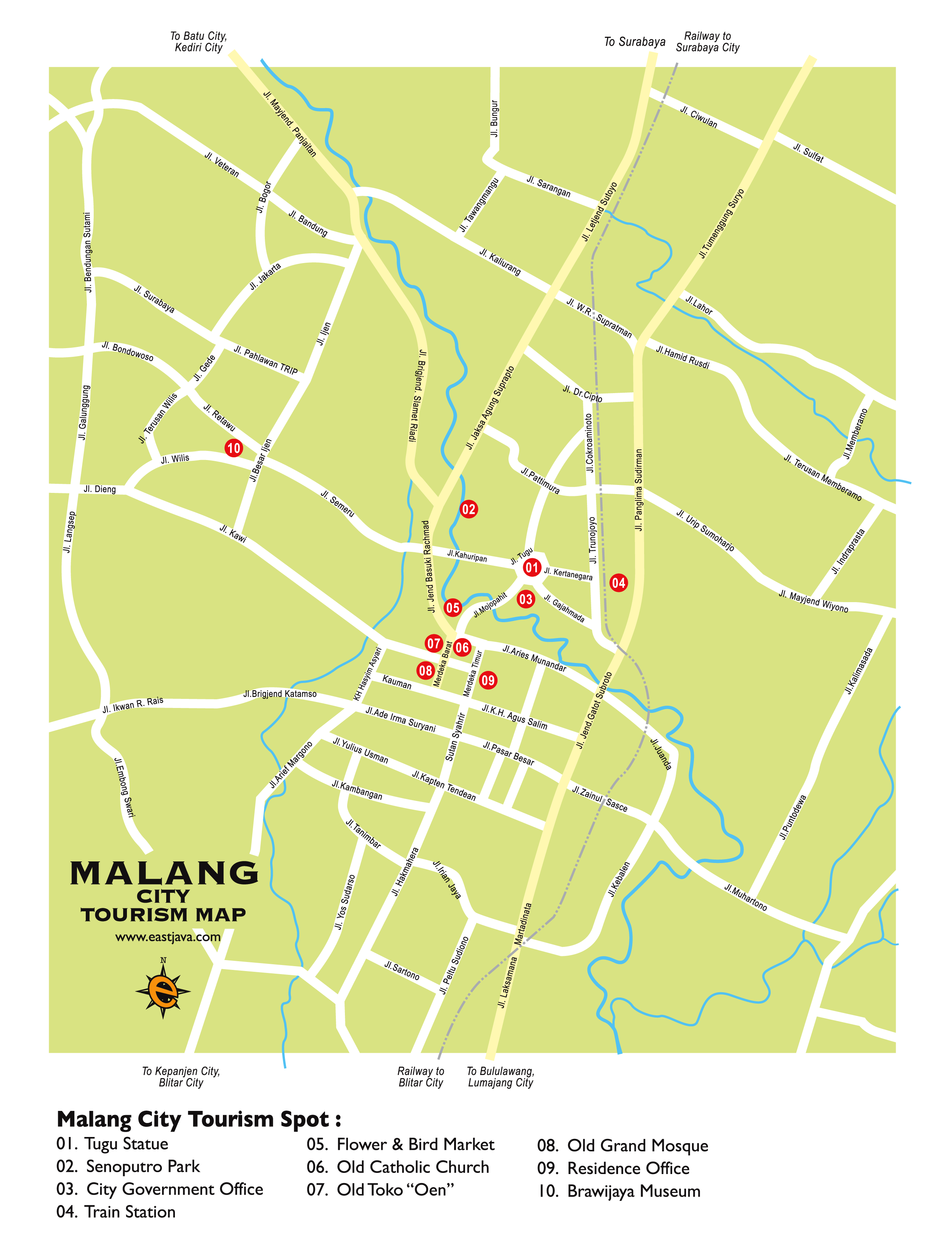 Malang Tourism Map - Peta Wisata Kota Malang